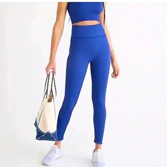 EUC J Crew SculptStretch high rise ribbed leggings in blue. Size Medium. - Picture 1 of 5